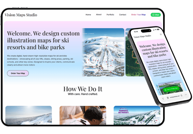 Vision Maps Studio — mājaslapa planšetē un telefonā